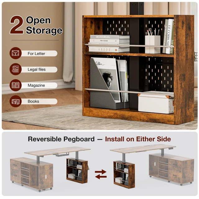 Alt view image 3 of 7 - 63 Inch l Shaped Electric Standing Desk with Drawers, Power Outlet and Storage Height Adjustable Corner Desk