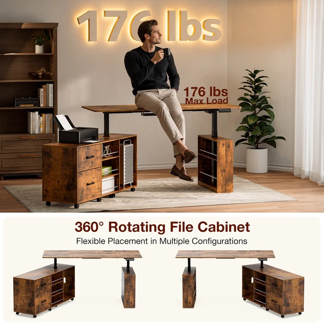 Alt view image 7 of 7 - 63 Inch l Shaped Electric Standing Desk with Drawers, Power Outlet and Storage Height Adjustable Corner Desk