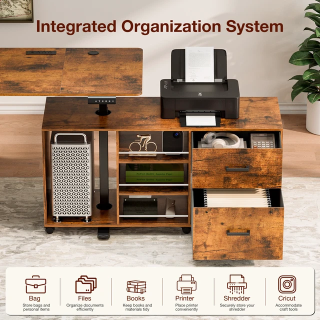 Alt view image 6 of 7 - 63 Inch l Shaped Electric Standing Desk with Drawers, Power Outlet and Storage Height Adjustable Corner Desk
