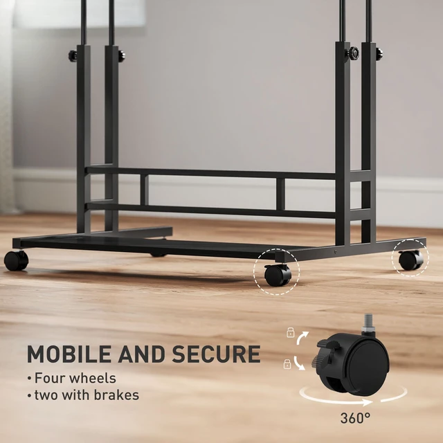Alt view image 4 of 7 - Height Adjustable Standing Desk with Power Outlets, Stand Desk with Tiltable Tabletop Lockable Wheels Bottom Shelf