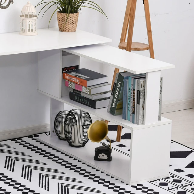 Alt view image 2 of 7 - 47 Inch l Shaped Desk, Corner Computer Desk Degree Rotating with Storage Shelves Writing Table Workstation, White