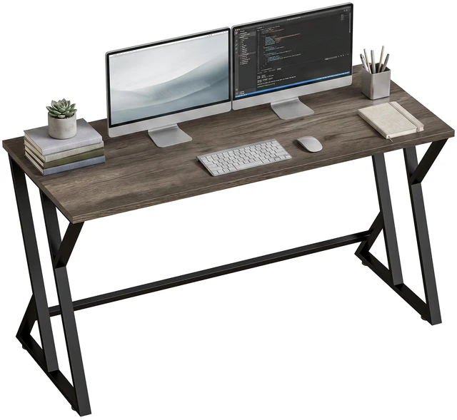 Main image of 55 Inch Computer Desk, Writing Desk with Shaped Metal Leg Study Table for Small Spaces Distressed, Distressed Black
