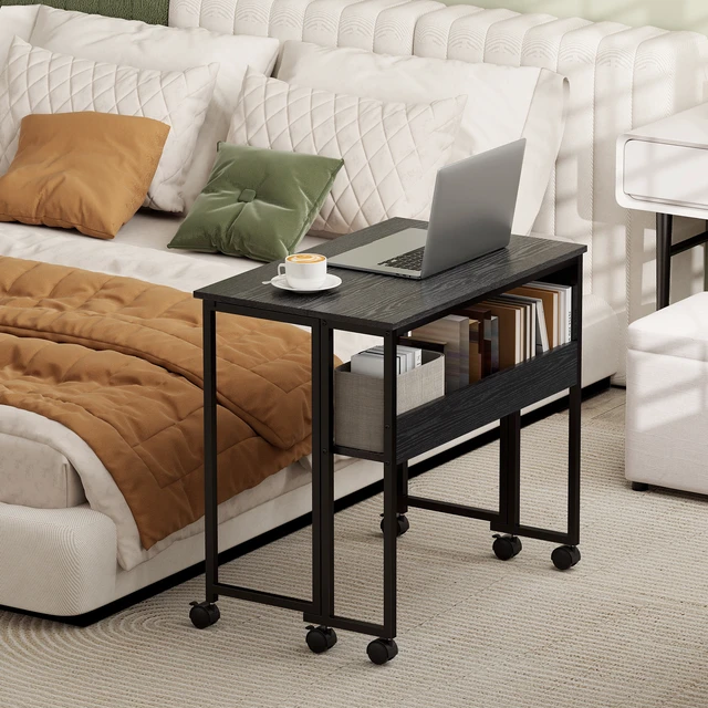 Alt view image 2 of 7 - Small Folding Desk, Rolling Computer Desk Foldable with Storage Bag and Shelf 31.5 Inch Portable Writing Table Wheels