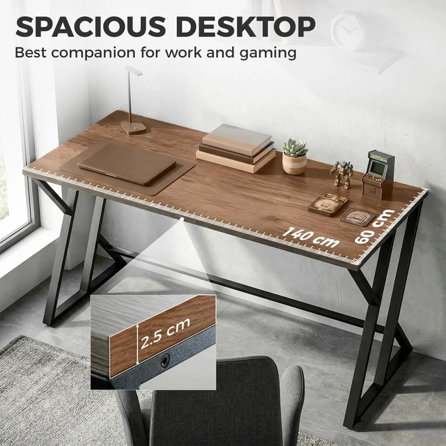 Alt view image 6 of 7 - 55 Inch Computer Desk, Writing Desk with Shaped Metal Leg Study Table for Small Spaces Distressed, Distressed Black