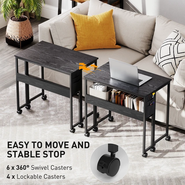 Alt view image 4 of 7 - Small Folding Desk, Rolling Computer Desk Foldable with Storage Bag and Shelf 31.5 Inch Portable Writing Table Wheels