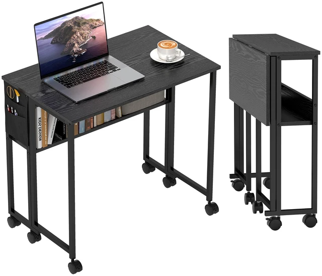 Main image of Small Folding Desk, Rolling Computer Desk Foldable with Storage Bag and Shelf 31.5 Inch Portable Writing Table Wheels