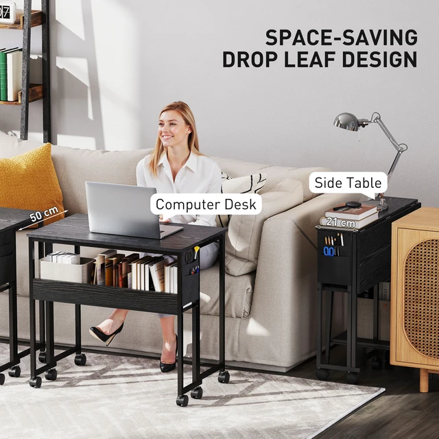 Alt view image 6 of 7 - Small Folding Desk, Rolling Computer Desk Foldable with Storage Bag and Shelf 31.5 Inch Portable Writing Table Wheels