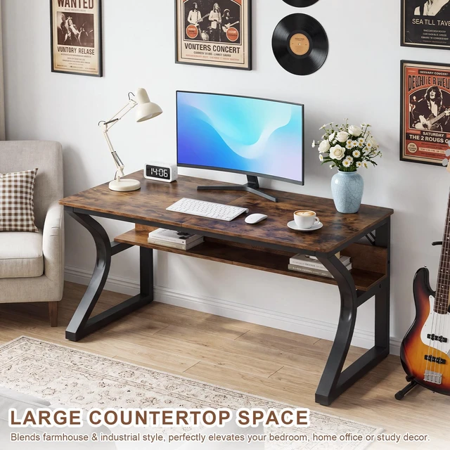 Alt view image 2 of 7 - 47 Inch Computer Desk, Desk Storage Large Legroom U-Shaped Metal Frame Study Table for Gaming Study Writing Work