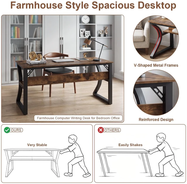Alt view image 6 of 7 - 47 Inch Computer Desk, Desk Storage Large Legroom U-Shaped Metal Frame Study Table for Gaming Study Writing Work