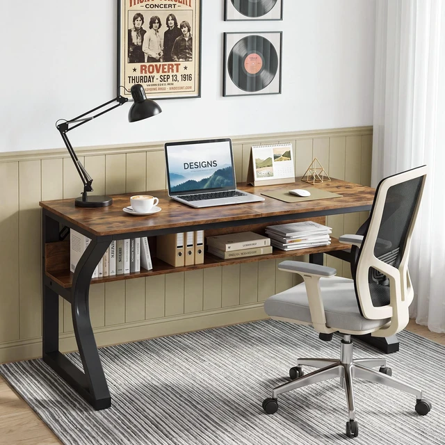 Alt view image 5 of 7 - 47 Inch Computer Desk, Desk Storage Large Legroom U-Shaped Metal Frame Study Table for Gaming Study Writing Work