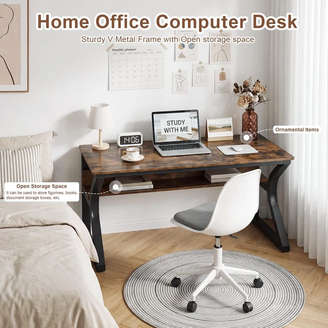Alt view image 7 of 7 - 47 Inch Computer Desk, Desk Storage Large Legroom U-Shaped Metal Frame Study Table for Gaming Study Writing Work