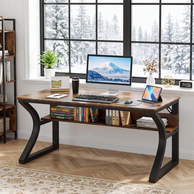 Alt view image 3 of 7 - 47 Inch Computer Desk, Desk Storage Large Legroom U-Shaped Metal Frame Study Table for Gaming Study Writing Work