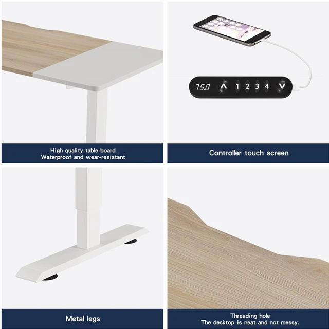 Alt view image 5 of 7 - ×24 Inch and Electric Standing Desk Height Adjustable Desk for and Computer Table Gaming Lift Oak Natural Wood Antique