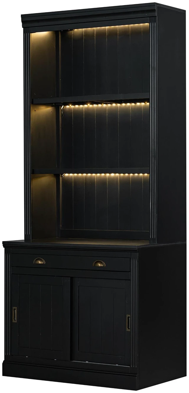 Alt view image 6 of 7 - 83.4 Inch Tall Bookshelf with 3 Pieces LED Lighting, Bookcase with Sliding Doors and Open Shelves Storage