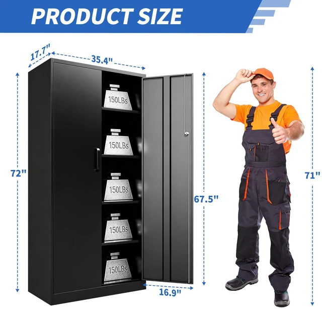 Alt view image 2 of 7 - Metal Storage Cabinet with Digital Keypad Lock, 72 Inch Tall Lockable Steel Tool Cabinet with Adjustable Shelves 150