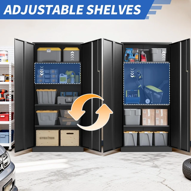Alt view image 4 of 7 - Metal Storage Cabinet with Digital Keypad Lock, 72 Inch Tall Lockable Steel Tool Cabinet with Adjustable Shelves 150