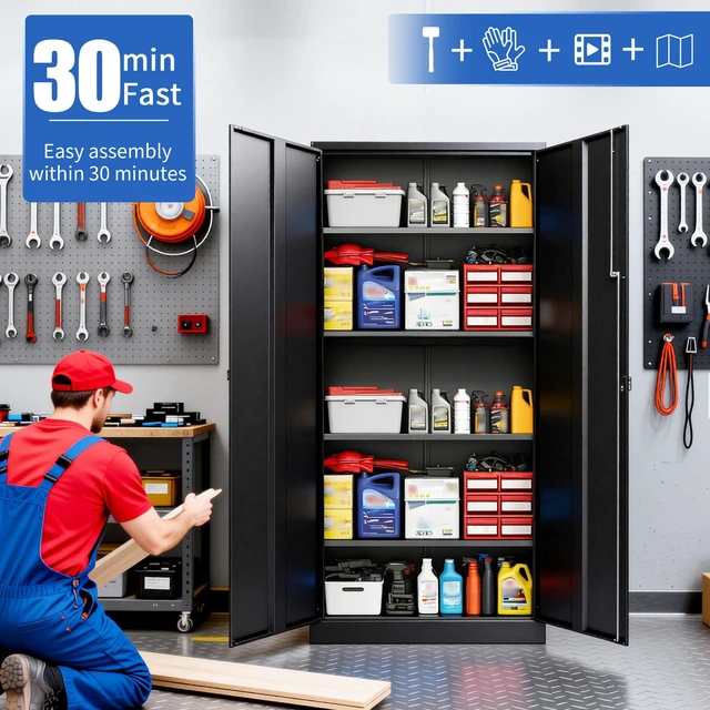 Alt view image 6 of 7 - Metal Storage Cabinet with Digital Keypad Lock, 72 Inch Tall Lockable Steel Tool Cabinet with Adjustable Shelves 150