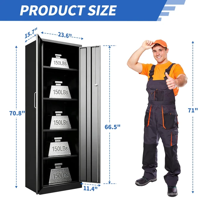 Alt view image 2 of 7 - Lockable Metal Storage Cabinet with Digital Keypad, 71 Inch Tall Steel Utility Cabinet with Adjustable Shelves 150 LBS