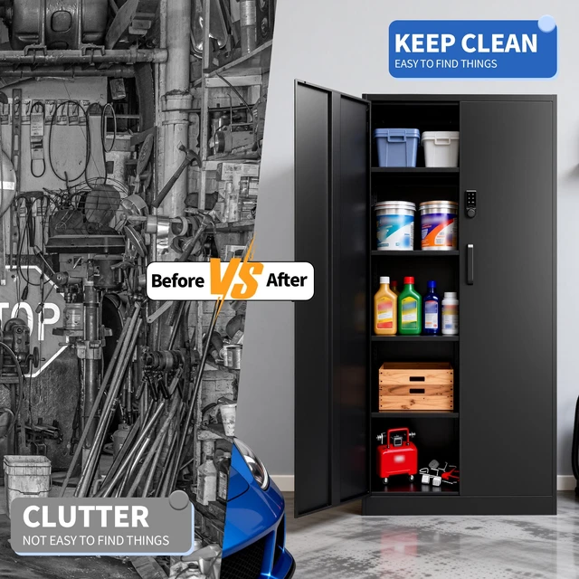Alt view image 3 of 7 - Metal Storage Cabinet with Digital Keypad Lock, 72 Inch Tall Lockable Steel Tool Cabinet with Adjustable Shelves 150