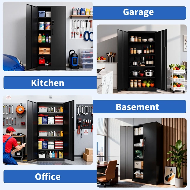 Alt view image 5 of 7 - Metal Storage Cabinet with Digital Keypad Lock, 72 Inch Tall Lockable Steel Tool Cabinet with Adjustable Shelves 150