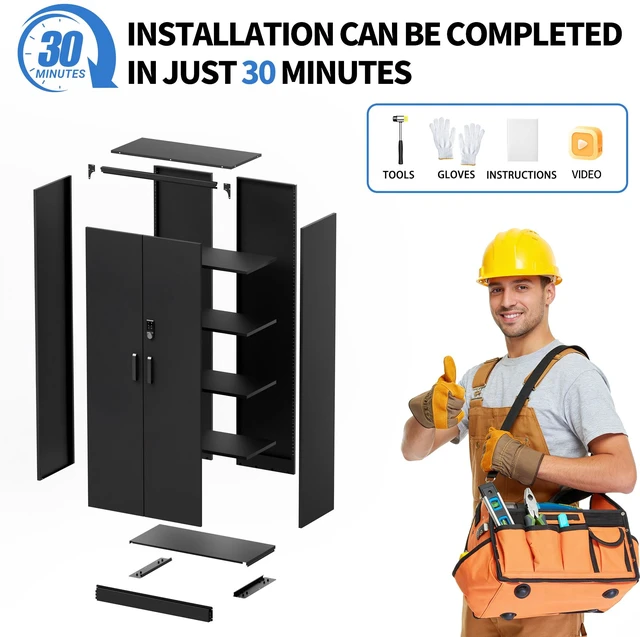 Alt view image 7 of 7 - Metal Storage Cabinet with Digital Keypad Lock, 72 Inch Tall Lockable Steel Tool Cabinet with Adjustable Shelves 150