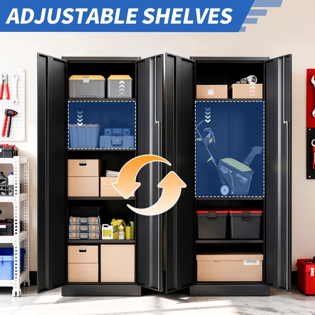 Alt view image 3 of 7 - Lockable Metal Storage Cabinet with Digital Keypad, 71 Inch Tall Steel Utility Cabinet with Adjustable Shelves 150 LBS