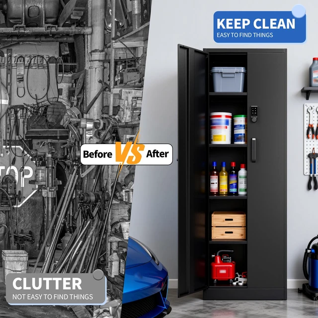 Alt view image 4 of 7 - Lockable Metal Storage Cabinet with Digital Keypad, 71 Inch Tall Steel Utility Cabinet with Adjustable Shelves 150 LBS