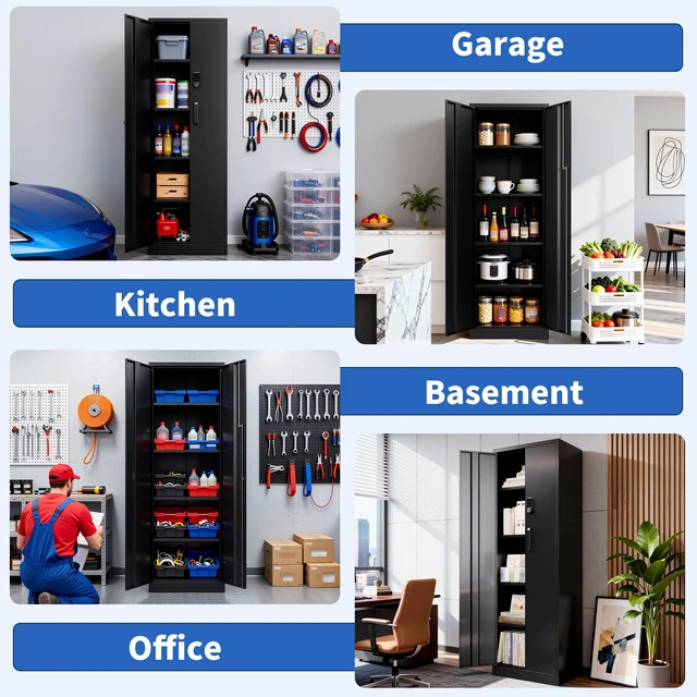 Alt view image 6 of 7 - Lockable Metal Storage Cabinet with Digital Keypad, 71 Inch Tall Steel Utility Cabinet with Adjustable Shelves 150 LBS