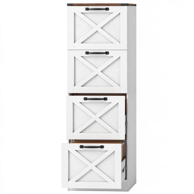 Alt view image 4 of 7 - Vertical Storage Drawer Cabinet Pattern Printer Stand, 4 Drawers Organizer Fits Letter Size Files, White, Particle