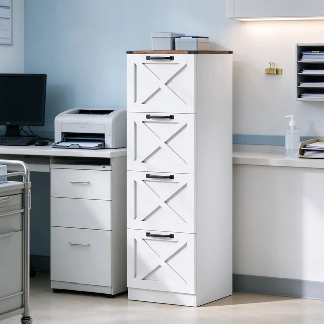 Alt view image 3 of 7 - Vertical Storage Drawer Cabinet Pattern Printer Stand, 4 Drawers Organizer Fits Letter Size Files, White, Particle