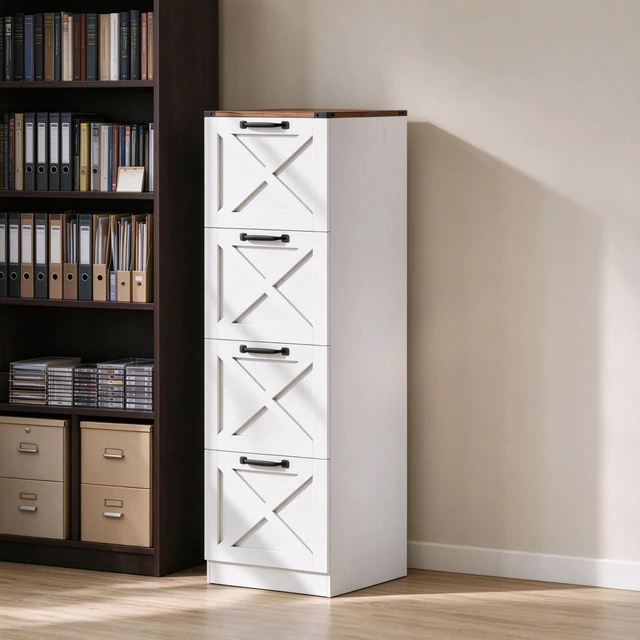 Main image of Vertical Storage Drawer Cabinet Pattern Printer Stand, 4 Drawers Organizer Fits Letter Size Files, White, Particle