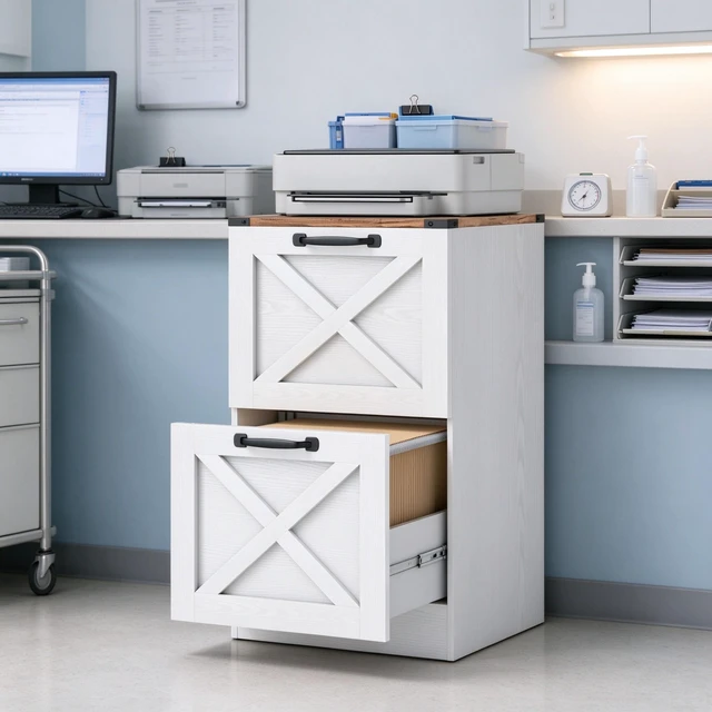 Alt view image 2 of 7 - Vertical Printer Stand with Storage Drawers, Vertical Storage Cabinet Fits Letter Size Files, White, Particle Board