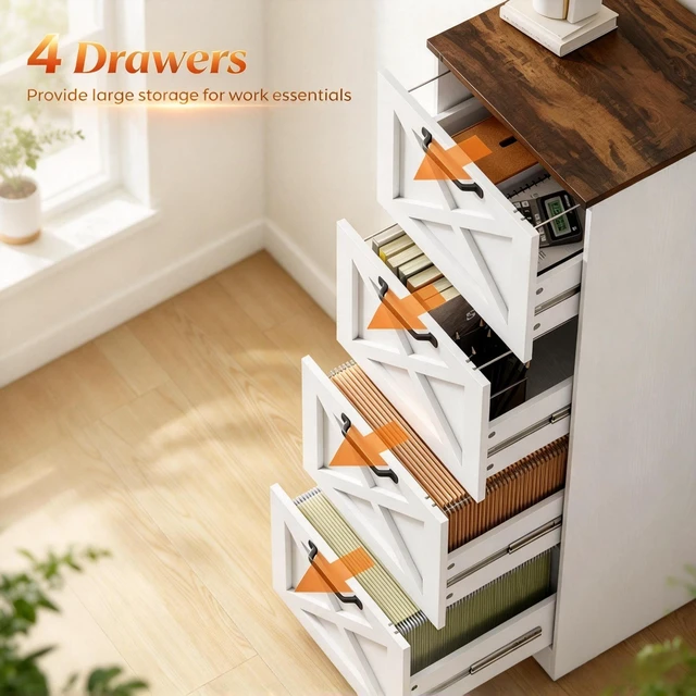 Alt view image 5 of 7 - Vertical Storage Drawer Cabinet Pattern Printer Stand, 4 Drawers Organizer Fits Letter Size Files, White, Particle
