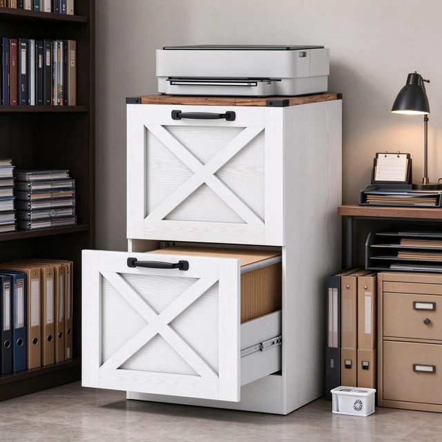 Main image of Vertical Printer Stand with Storage Drawers, Vertical Storage Cabinet Fits Letter Size Files, White, Particle Board