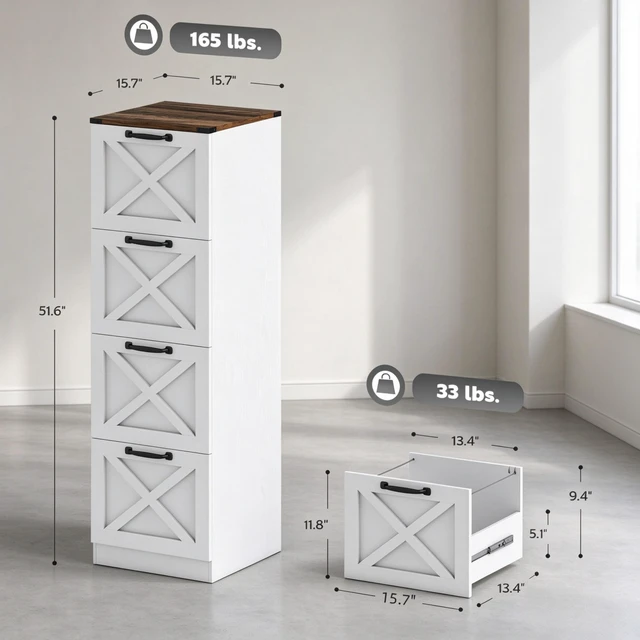 Alt view image 2 of 7 - Vertical Storage Drawer Cabinet Pattern Printer Stand, 4 Drawers Organizer Fits Letter Size Files, White, Particle
