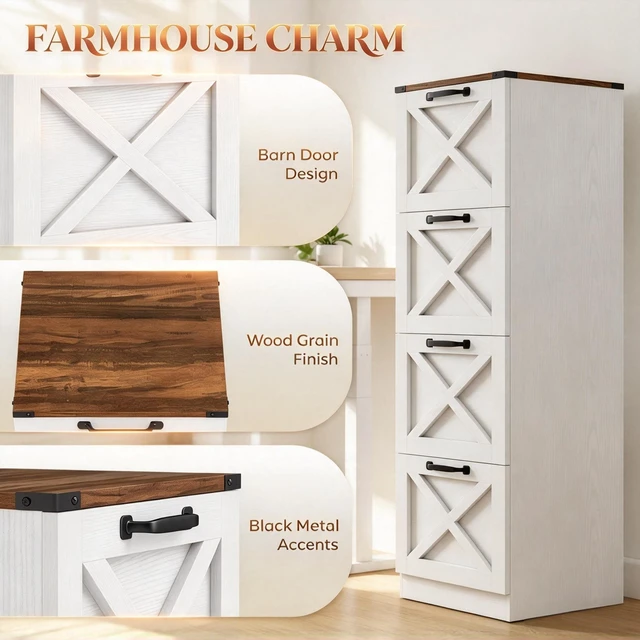 Alt view image 7 of 7 - Vertical Storage Drawer Cabinet Pattern Printer Stand, 4 Drawers Organizer Fits Letter Size Files, White, Particle