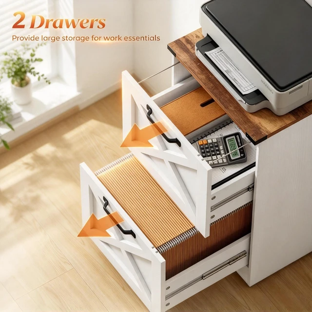 Alt view image 6 of 7 - Vertical Printer Stand with Storage Drawers, Vertical Storage Cabinet Fits Letter Size Files, White, Particle Board