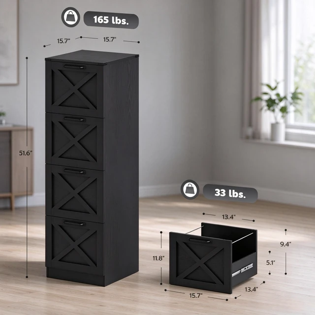 Alt view image 3 of 7 - Vertical Storage Drawer Cabinet Pattern Printer Stand, 4 Drawers Organizer Fits Letter Size Files, Black, Particle