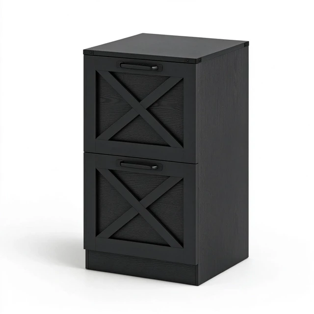 Alt view image 4 of 7 - Vertical Printer Stand with Storage Drawers, Vertical Storage Cabinet Fits Letter Size Files, Black, Particle Board