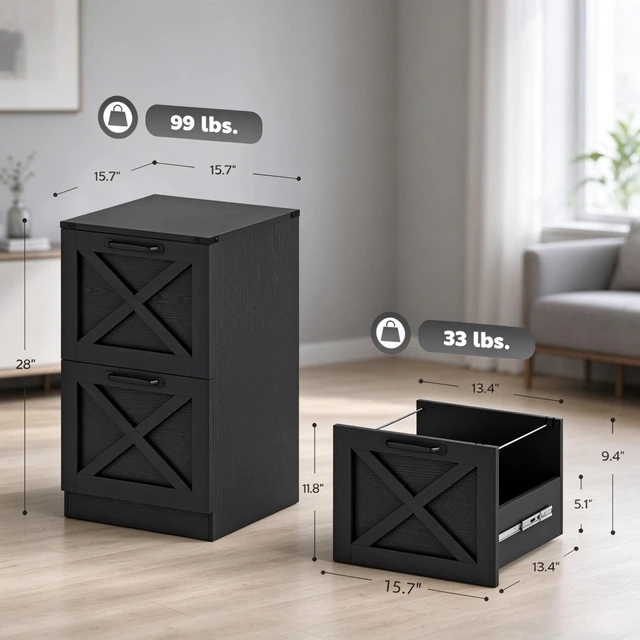 Alt view image 3 of 7 - Vertical Printer Stand with Storage Drawers, Vertical Storage Cabinet Fits Letter Size Files, Black, Particle Board