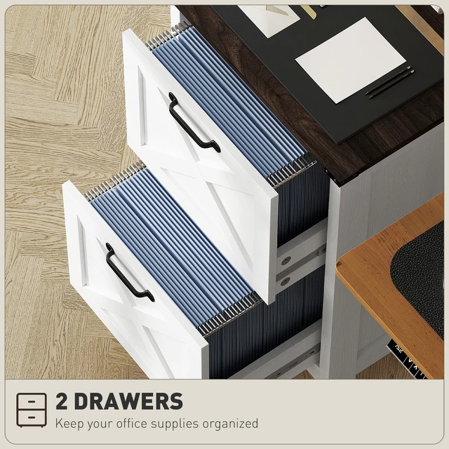 Alt view image 5 of 7 - 2 Drawer Vertical File Cabinet with Silent Slides, Filing Cabinet with Barn Doors for Letter Size Printer Stand