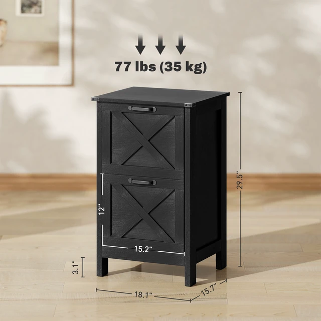 Alt view image 7 of 7 - 2 Drawer Vertical File Cabinet with Silent Slides, Filing Cabinet with Barn Doors for Letter Size Printer Stand