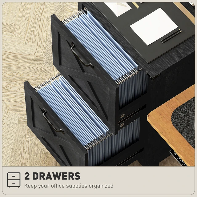 Alt view image 5 of 7 - 2 Drawer Vertical File Cabinet with Silent Slides, Filing Cabinet with Barn Doors for Letter Size Printer Stand