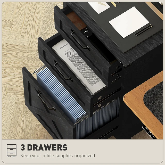 Alt view image 5 of 7 - 3 Drawer File Cabinet with Silent Slides, Vertical Filing Cabinet for Hanging Letter Size Printer Stand with Storage