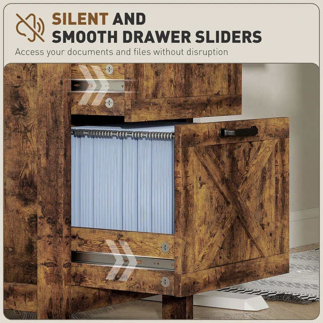 Alt view image 3 of 7 - 2 Drawer Vertical File Cabinet with Silent Slides, Filing Cabinet with Barn Doors for Letter Size Printer Stand