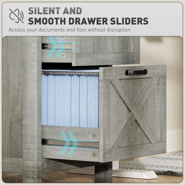 Alt view image 3 of 7 - 2 Drawer Vertical File Cabinet with Silent Slides, Filing Cabinet with Barn Doors for Letter Size Printer Stand