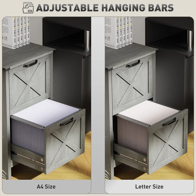 Alt view image 4 of 7 - 2 Drawer Vertical File Cabinet with Silent Slides, Filing Cabinet with Barn Doors for Letter Size Printer Stand