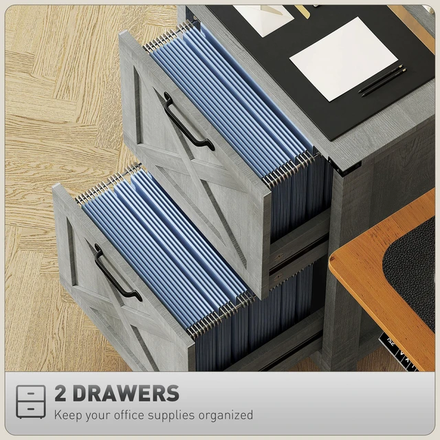 Alt view image 5 of 7 - 2 Drawer Vertical File Cabinet with Silent Slides, Filing Cabinet with Barn Doors for Letter Size Printer Stand