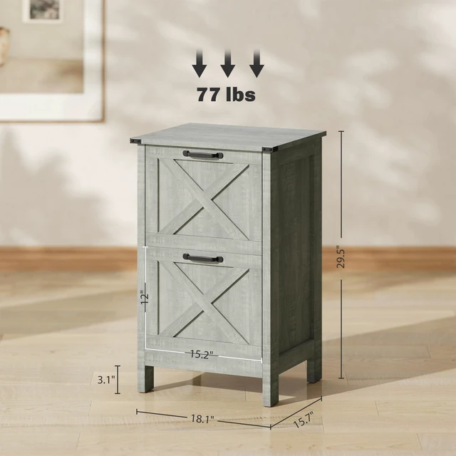 Alt view image 7 of 7 - 2 Drawer Vertical File Cabinet with Silent Slides, Filing Cabinet with Barn Doors for Letter Size Printer Stand