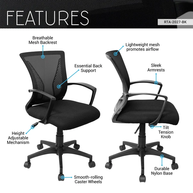 Alt view image 3 of 7 - Ergonomic Mesh Chair, Breathable Task Chair for Study with Adjustable Height and Tilt Affordable Desk with Lumbar